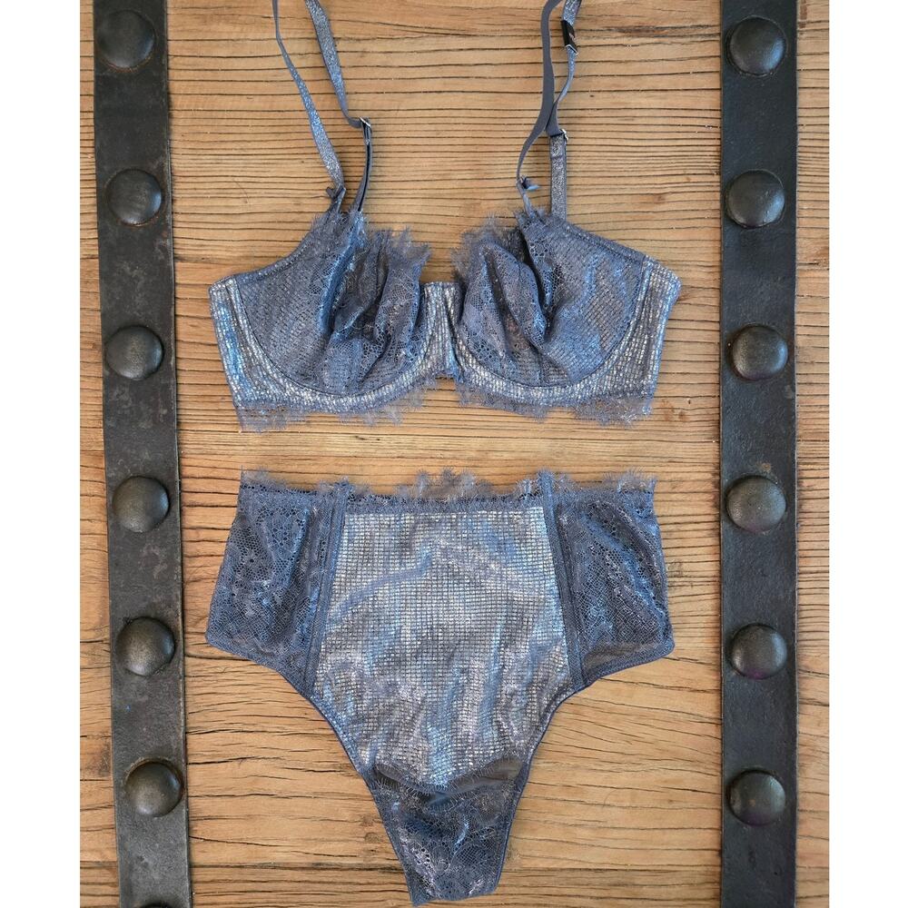 Victoria's Secret Dream Angels Wicked Lace Balconette Bra High Thong Set 32DDD S
